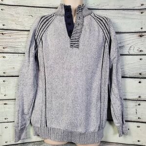 BKE Men’s Henley Sweater XL Gray Cotton Knit Long Sleeve Pullover Casual